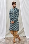 Buy_Aryavir Malhotra_Green Handloom Cotton Printed Floral Kurta Set _at_Aza_Fashions