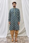 Aryavir Malhotra_Green Handloom Cotton Printed Floral Kurta Set _Online_at_Aza_Fashions