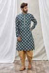 Buy_Aryavir Malhotra_Green Handloom Cotton Printed Floral Kurta Set _Online_at_Aza_Fashions