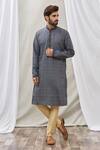 Buy_Arihant Rai Sinha_Blue Handloom Cotton Embroidery Floral Placket Kurta _at_Aza_Fashions