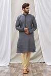Buy_Arihant Rai Sinha_Blue Handloom Cotton Embroidery Floral Placket Kurta _Online_at_Aza_Fashions
