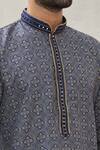 Shop_Arihant Rai Sinha_Blue Handloom Cotton Embroidery Floral Placket Kurta _Online_at_Aza_Fashions
