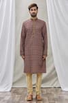 Aryavir Malhotra_Brown Handloom Cotton Printed Floral Kurta Set _Online_at_Aza_Fashions