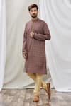 Buy_Aryavir Malhotra_Brown Handloom Cotton Printed Floral Kurta Set _Online_at_Aza_Fashions