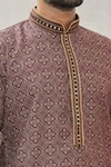 Shop_Aryavir Malhotra_Brown Handloom Cotton Printed Floral Kurta Set _Online_at_Aza_Fashions