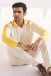 Shop_Vaani Beswal_White Handwoven Cotton Fruce Colourblock Shirt For Men_Online_at_Aza_Fashions