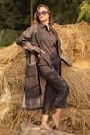Shop_Vaani Beswal_Black Handwoven Linen Work Notched Collar Itzal Trench Coat _Online_at_Aza_Fashions