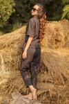 Buy_Vaani Beswal_Black Self Stripe Handloom Cotton Straight Collar Pant Set _Online_at_Aza_Fashions