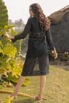 Shop_Vaani Beswal_Black Handwoven Jamdani And Zari Geometric Erebus Slit Dress _at_Aza_Fashions