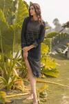 Buy_Vaani Beswal_Black Handwoven Jamdani And Zari Geometric Erebus Slit Dress _Online_at_Aza_Fashions
