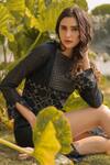 Shop_Vaani Beswal_Black Handwoven Jamdani And Zari Geometric Erebus Slit Dress _Online_at_Aza_Fashions
