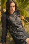 Vaani Beswal_Black Handwoven Jamdani And Zari Geometric Erebus Slit Dress _at_Aza_Fashions