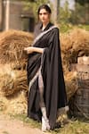 Shop_Vaani Beswal_Black Chanderi Cotton Silk Embroidered Thread Work Alair Hem Saree _at_Aza_Fashions