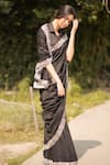 Buy_Vaani Beswal_Black Chanderi Cotton Silk Embroidered Thread Work Alair Hem Saree _Online_at_Aza_Fashions