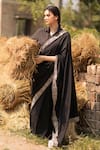 Shop_Vaani Beswal_Black Chanderi Cotton Silk Embroidered Thread Work Alair Hem Saree _Online_at_Aza_Fashions