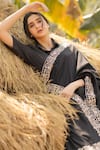 Vaani Beswal_Black Chanderi Cotton Silk Embroidered Thread Work Alair Hem Saree _at_Aza_Fashions