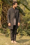 Buy_Vaani Beswal_Black Linen Cotton Dusk Trench Coat _at_Aza_Fashions