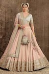 Buy_SHIKHAR SHARMA_Pink Cotton Shimmer Chanderi Embroidery Gota Scallop V Zari Bridal Lehenga Set _at_Aza_Fashions