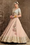 Shop_SHIKHAR SHARMA_Pink Cotton Shimmer Chanderi Embroidery Gota Scallop V Zari Bridal Lehenga Set _Online_at_Aza_Fashions