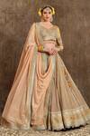 Buy_SHIKHAR SHARMA_Yellow Cotton Shimmer Chanderi Embroidery Gota Scallop V Neck Lehenga Set _at_Aza_Fashions
