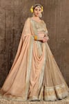 SHIKHAR SHARMA_Yellow Cotton Shimmer Chanderi Embroidery Gota Scallop V Neck Lehenga Set _Online_at_Aza_Fashions