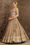 Shop_SHIKHAR SHARMA_Yellow Cotton Shimmer Chanderi Embroidery Gota Scallop V Neck Lehenga Set _Online_at_Aza_Fashions