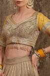 SHIKHAR SHARMA_Yellow Cotton Shimmer Chanderi Embroidery Gota Scallop V Neck Lehenga Set _at_Aza_Fashions