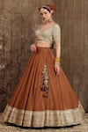 Buy_SHIKHAR SHARMA_Grey Lehenga Cotton Shimmer Chanderi Embroidery Zari Leaf Neck Bridal Set _Online_at_Aza_Fashions