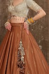 SHIKHAR SHARMA_Grey Lehenga Cotton Shimmer Chanderi Embroidery Zari Leaf Neck Bridal Set _at_Aza_Fashions