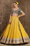 SHIKHAR SHARMA_Blue Lehenga Cotton Shimmer Chanderi Embroidery Badla Leaf Neck Bridal Set _Online_at_Aza_Fashions