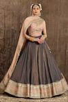 Buy_SHIKHAR SHARMA_Grey Lehenga Cotton Shimmer Chanderi Embroidery Gota And Dori Leaf Bridal Set _at_Aza_Fashions