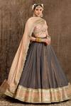 SHIKHAR SHARMA_Grey Lehenga Cotton Shimmer Chanderi Embroidery Gota And Dori Leaf Bridal Set _Online_at_Aza_Fashions