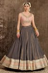 Buy_SHIKHAR SHARMA_Grey Lehenga Cotton Shimmer Chanderi Embroidery Gota And Dori Leaf Bridal Set _Online_at_Aza_Fashions