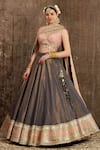 Shop_SHIKHAR SHARMA_Grey Lehenga Cotton Shimmer Chanderi Embroidery Gota And Dori Leaf Bridal Set _Online_at_Aza_Fashions