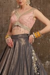 SHIKHAR SHARMA_Grey Lehenga Cotton Shimmer Chanderi Embroidery Gota And Dori Leaf Bridal Set _at_Aza_Fashions