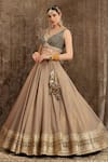 Shop_SHIKHAR SHARMA_Grey Lehenga Cotton Shimmer Chanderi Embroidery Dori V Bridal Set _Online_at_Aza_Fashions