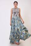 Buy_Onaya_Multi Color Raw Silk And Satin Abstract & Mirror Round Printed Gown_at_Aza_Fashions