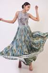 Buy_Onaya_Multi Color Raw Silk And Satin Abstract & Mirror Round Printed Gown_Online_at_Aza_Fashions