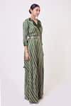 Onaya_Green Satin Geometric Print Jumpsuit_Online_at_Aza_Fashions