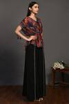 Onaya_Black Georgette Floral Print Top And Flared Pant Set_Online_at_Aza_Fashions