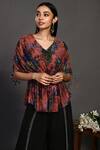 Onaya_Black Georgette Floral Print Top And Flared Pant Set_at_Aza_Fashions