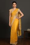 Buy_Onaya_Yellow Organza Embroidery Sequin And Cut Dana Work Round Neck Saree With Blouse _at_Aza_Fashions