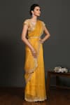 Onaya_Yellow Organza Embroidery Sequin And Cut Dana Work Round Neck Saree With Blouse _Online_at_Aza_Fashions