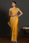 Buy_Onaya_Yellow Organza Embroidery Sequin And Cut Dana Work Round Neck Saree With Blouse _Online_at_Aza_Fashions