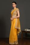 Shop_Onaya_Yellow Organza Embroidery Sequin And Cut Dana Work Round Neck Saree With Blouse _Online_at_Aza_Fashions