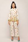 Buy_Swati Vijaivargie_White Linen Cotton Floral Mandarin Collar Print Shirt _at_Aza_Fashions