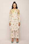 Swati Vijaivargie_White Linen Cotton Printed Floral Band Collar Kurta _Online_at_Aza_Fashions