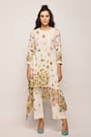 Buy_Swati Vijaivargie_White Linen Cotton Printed Floral Round Asymmetric Tunic _at_Aza_Fashions