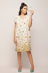 Buy Swati Vijaivargie White Linen Cotton Floral V Neck Print Dress Online at Aza Fashions Buy_Swati Vijaivargie_White Linen Cotton Floral V Neck Print Dress _Online_at_Aza_Fashions