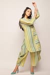 Buy_Swati Vijaivargie_Green Linen Cotton Striped Patterned Draped Pant _Online_at_Aza_Fashions